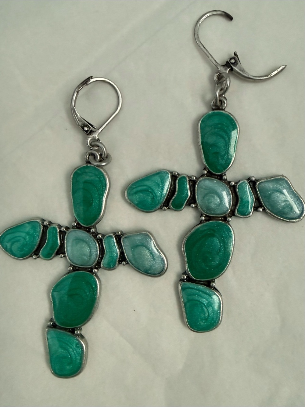 Free People Green Stone Cross Earrings So Lightweight & Unique  New Without Tags